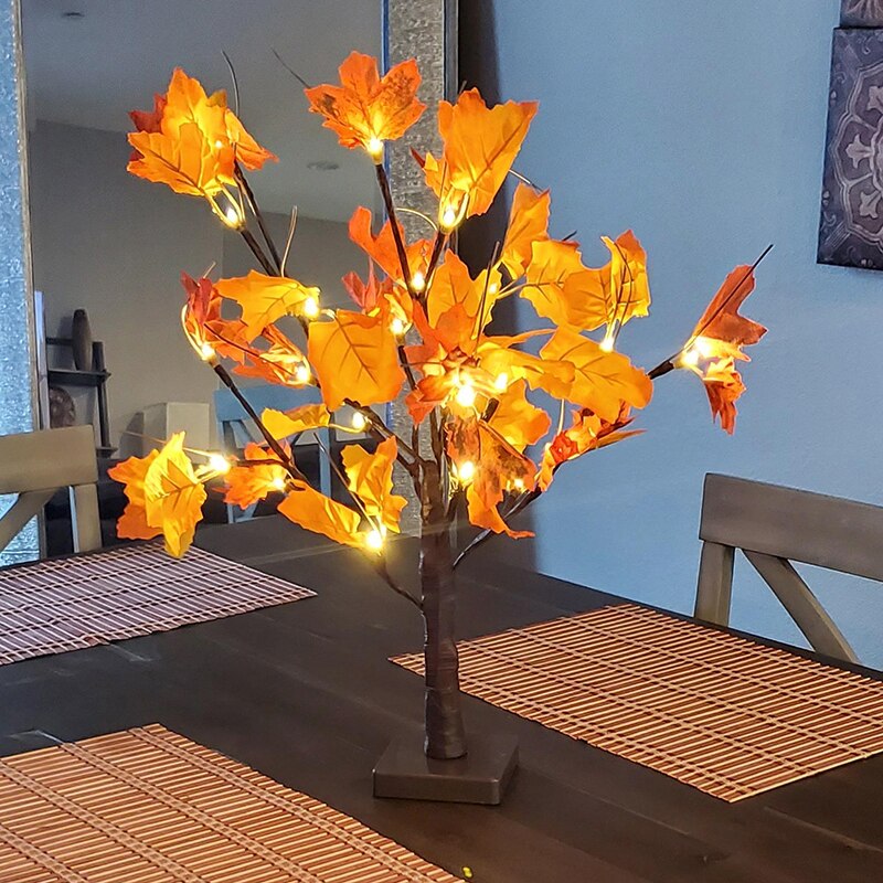 Christmas Gift Thanksgiving Artificial Maple Tree Fall Lighted LED Table Lights Harvest Home Decor Autumn Wedding Party Halloween Decorations