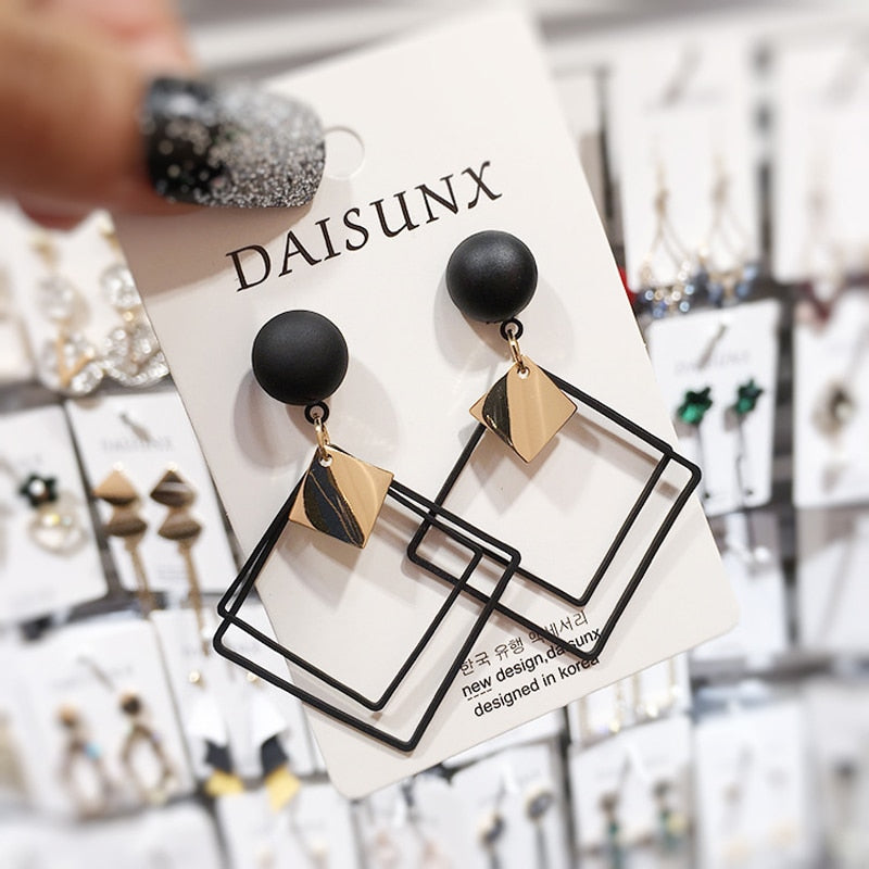New Spring Summer Black Fashion Geometric Drop Earrings for Women Korea Trend Dangle Earring 2021 Female Elegant Jewelry