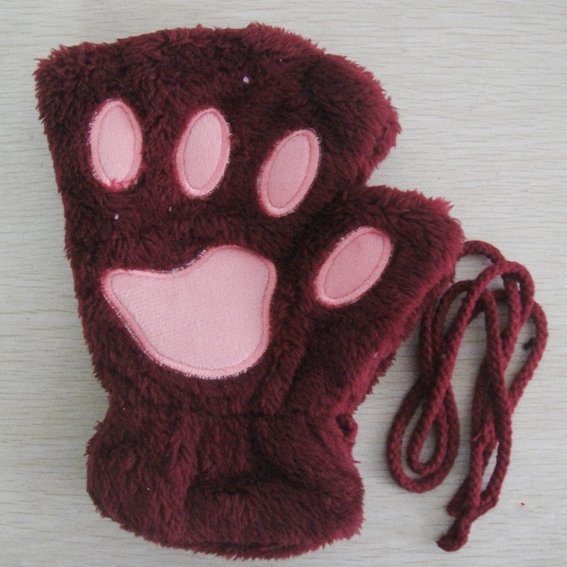 Women Winter Fur Rabbit Mittens fingerless Gloves Plush Warm Glove Winter Soft Thick Gloves for Women Girl Flexible Half Finger