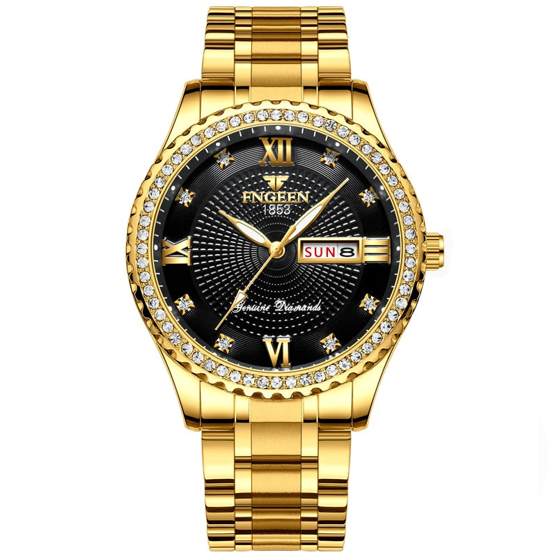 Christmas Gift New Luxury men's quartz watch steel calendar 30 meters  waterproof men's quartz watch gold clock relogio masculino