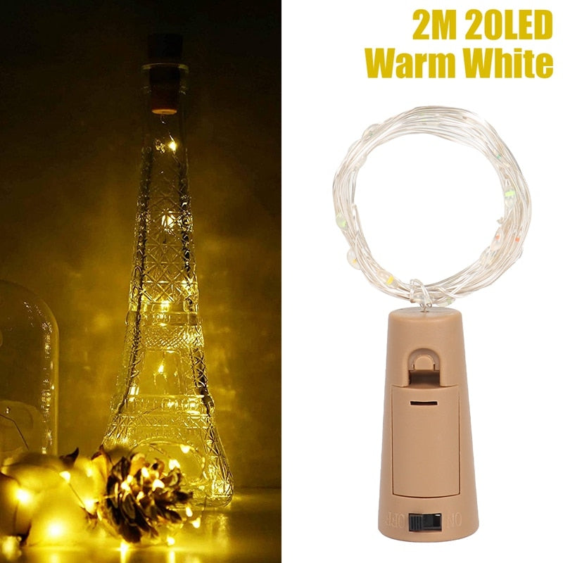 Christmas Gift Battery Powered Garland Wine Bottle Lights WIth Cork 2M 20LED Copper Wire Colorful Fairy Lights String For Party Wedding Decor