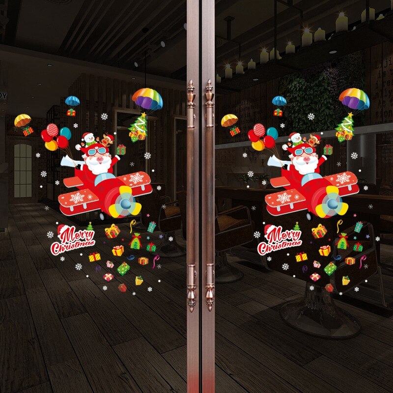 Removable Christmas Window Sticker Santa Claus Christmas Decoration For Home Xmas Decor Merry Christmas 2021 Happy New Year 2022