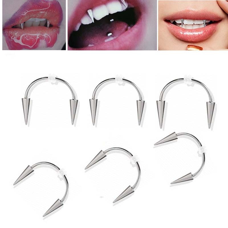 1PC Dracula Nail Septum Piercing Tiger Tooth Nail Stainless Steel C Rod Smile Lip Piercing Zomibe Vampire Tooth Decoration punk