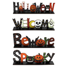 Load image into Gallery viewer, SKHEK Halloween Letters Wooden Table Decoration Cartoon Pumpkin Cat Boots Sign Backdrop Rustic Farmhouse Holiday Party Tier Tray