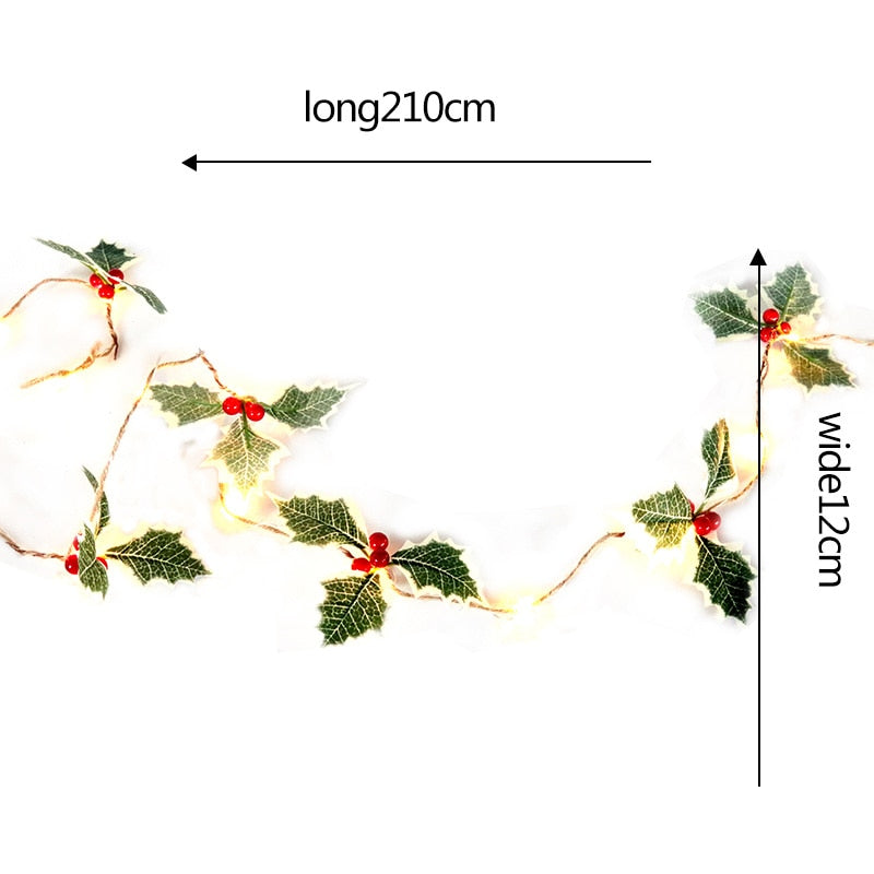 Christmas Gift 10LED Christmas String Light Garland Red Berry Leaves Fairy Light New Year Indoor Outdoor Christmas Tree Decoration Winter Party