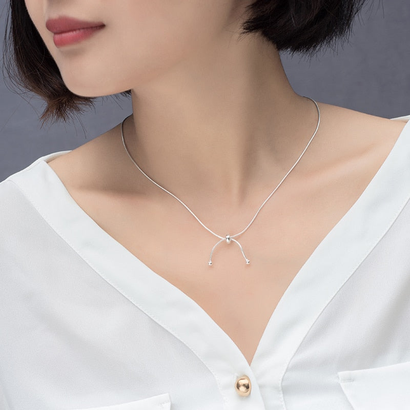 New 925 Sterling Silver Snake Chain Bow Knot Simple Creative Necklace  Women's Necklace Fine Jewelry Clavicle Chain Party Gift