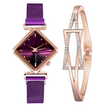 Load image into Gallery viewer, Christmas Gift Fashion 2pcs/set Women Watches Bracelet Set Square Dial Rose Gold Magnet Watch Dress Ladies Bracelet Wrist Watches Luxury Clock