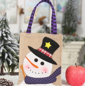 New Christmas Linen Tote Bag Cartoon Candy Bag Christmas Decoration Applique Gift Bag Santa Gift Bag Handbag