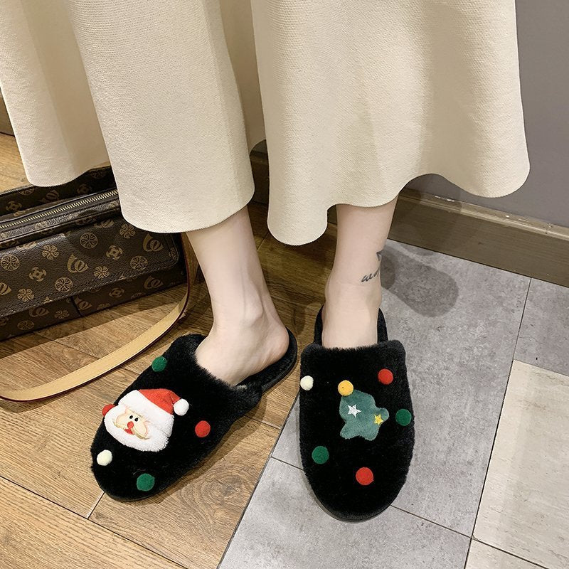 Christmas Plush Slippers Soft Bottom Warm Home Slippers New Winter Products Flat-heel Indoor Shoes Women's Shoes Women's Shoes
