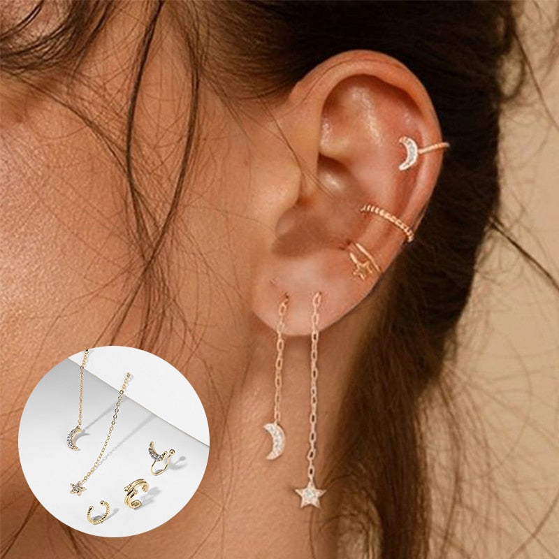 Vintage Gold Animal Drop Earrings Set For Women Small Butterfly Cross Star Moon Dangle Earrings 2022 Trendy Jewelry Gift