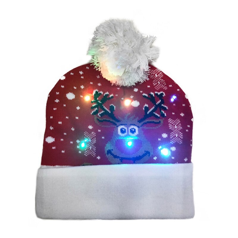 LED Christmas Hat Sweater Knitted Beanie Christmas Light Up Knitted Hat Christmas Gift for Kids Xmas 2021 New Year Decorations