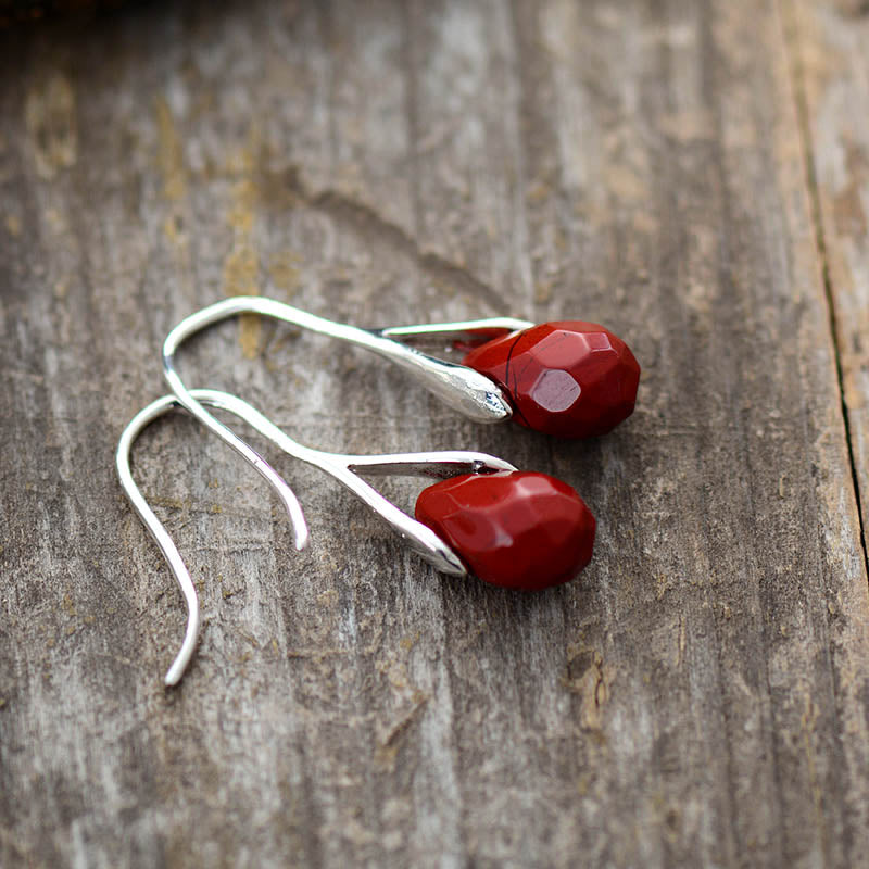 Skhek Natural Stone Drop Earrings For Women Red Jaspers Classic Earring Elegant Cute Jewelry Dropship Gifts