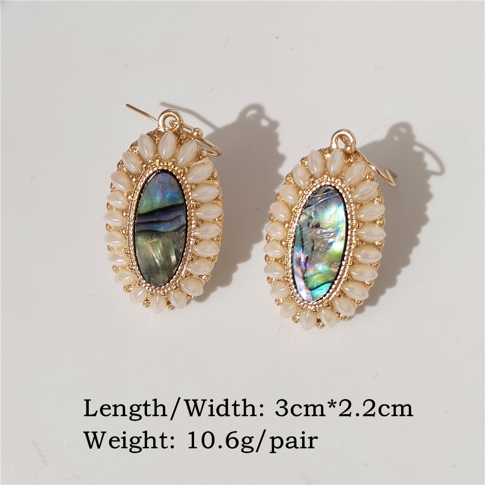 Skhek 2022 Pearl Abalone Shell Geometric Oval Round Snake-Shaped Pendant Drop Earrings For Women Europe And American Jewelry