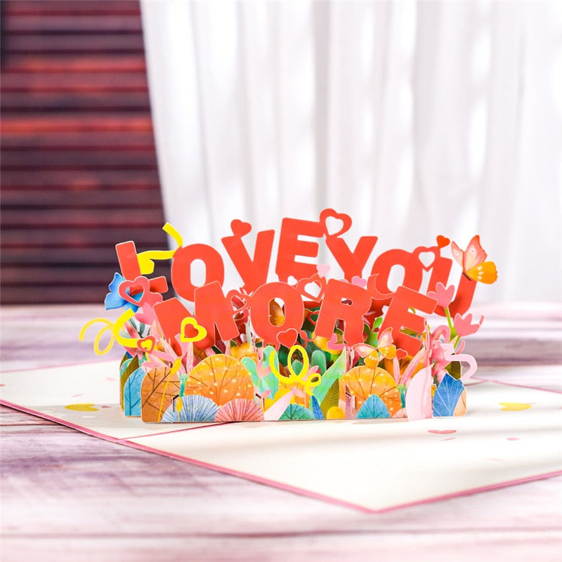 Anniversary Pop-Up Valentines Card 3D Birthday Flower Greeting Cards Romance Love Card Valentine's Day Wedding Invitations
