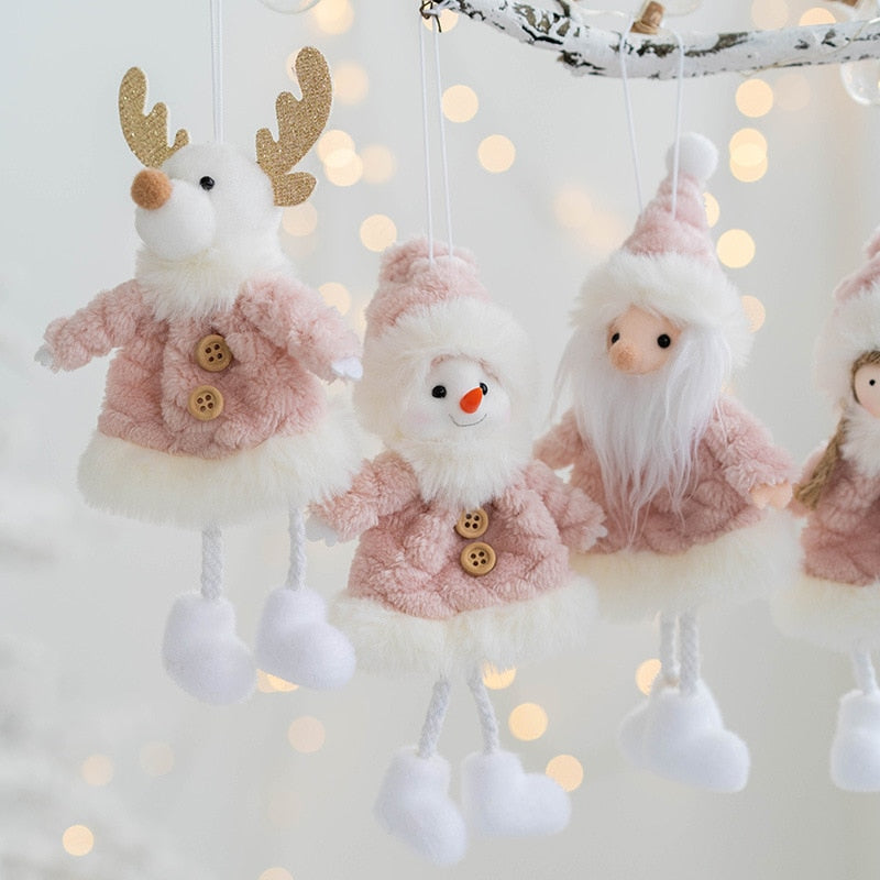 Pink Christmas Plush Angel Girl Snowman Pendant Santa Claus Snowman Elk Doll Oranments Xmas Tree Merry Christmas Decor Gifts