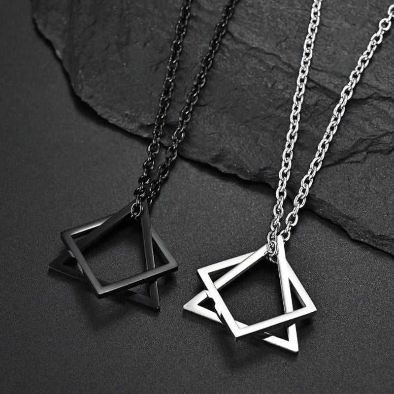 2021 Kpop Punk Male Square Triangle Pendants Necklace Indie Neck Chains For Men Grunge Long Necklaces Man Jewelry Gifts
