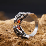 Skhek Punk Red Stone Animal Snake Ring For Men Women Stainless Steel Opening Adjustable Ring Gothic King Cobra Ring Wholesale