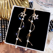 Load image into Gallery viewer, Skhek Korean Earings Crystal Pearl Tassel Earrings Geometric Pendant Bride Wedding Jewelry Gift Earrings For Women