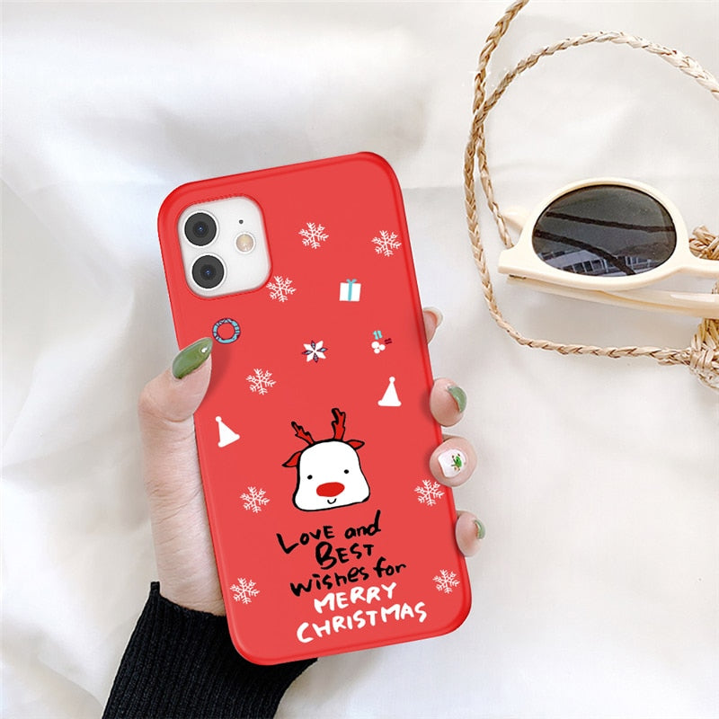 UIGO Cartoon Christmas Phone Case For iPhone 13 11 12 Pro Max 7 8 6 6S Plus 12 Santa Claus Lovely Cover For iPhone XR X Xs SE