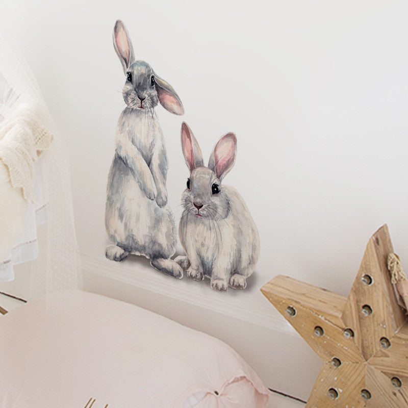 Skhek Two Cute Rabbits Wall Sticker Children's Kids Room Home Decoration Removable Wallpaper Living Room Bedroom Mural Bunny Stickers