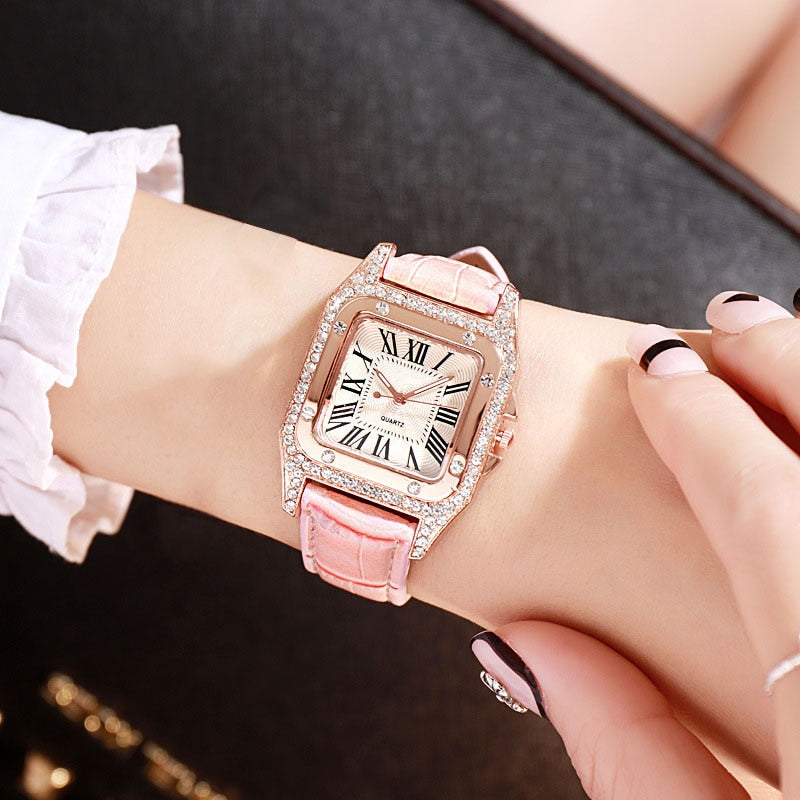 Christmas Gift Women diamond Watch starry Luxury Bracelet set Watches Ladies Casual Leather Band Quartz Wristwatch Female Clock zegarek damski