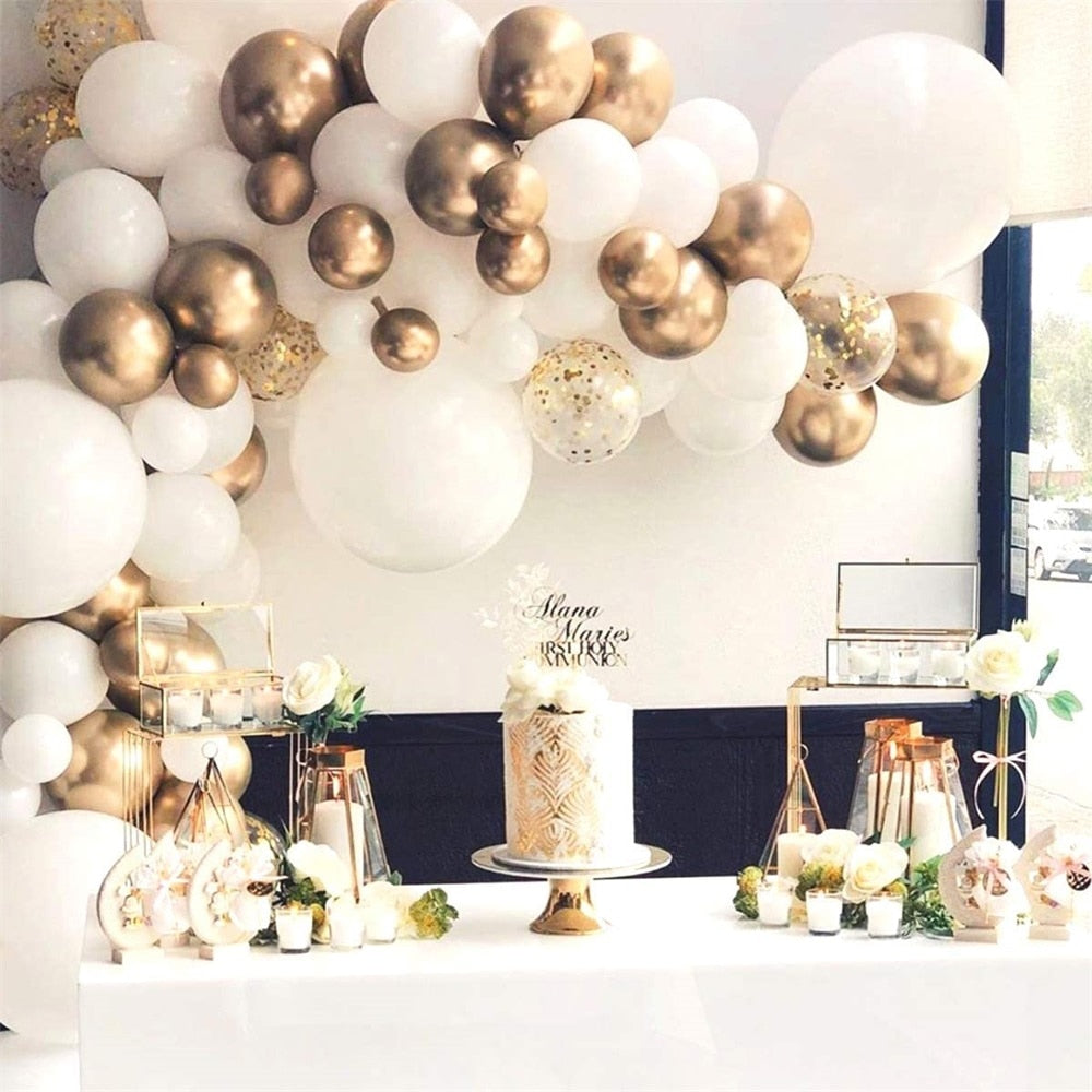 85Pcs White and Chrome Gold Balloon Garland Arch Kit Wedding Birthday Bachelorette Engagements Anniversary Party Backdrop DIY