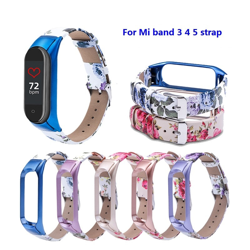 Christmas Gift Personalized printed leather strap For XiaoMi Mi Band5 Mi Band 4 Bracelet Color printed Wristband for XiaoMi Mi Band 3 4 5 Strap