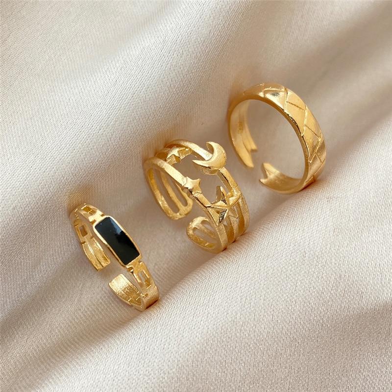 Hiphop Gold Chain Rings Set For Women Girls Punk Geometric Simple Finger Rings 2021 Trend Jewelry Party 1124