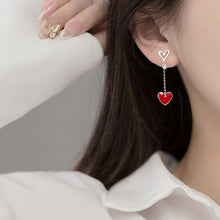 Load image into Gallery viewer, Fashion Women Jewelry 925 Sterling Silver Red Asymmetric Love Earrings Sweet Peach Heart Earrings For Wedding Party