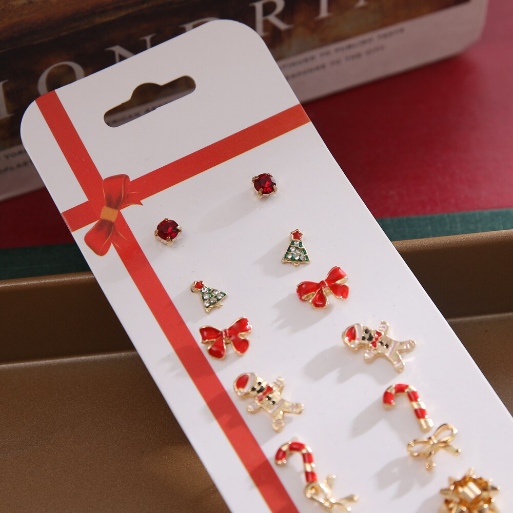 Christmas Gift 2021 New Christmas Crystal Alloy Stud Earrings Women Winter Cute Snowflake Snowman Tree Small Earrings Fashion Party Jewelry