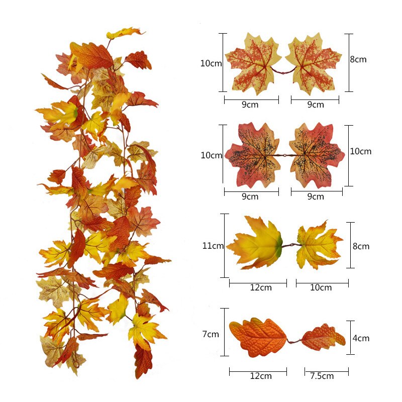 1Set 175CM Artifical Maple Vine Home Wall Door Hainging Decor Fake Autumn Fall Leaf Leaves Halloween Thanksgiving Party Supplies