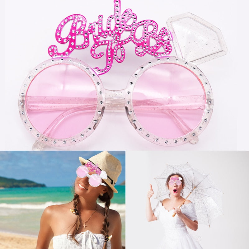 Skhek 1pc New Pink Bling Diamond Ring Bachelorette Hen Party Supplies Bridal To Be Glasses Bride Sunglasses Eye Decoration Photo props