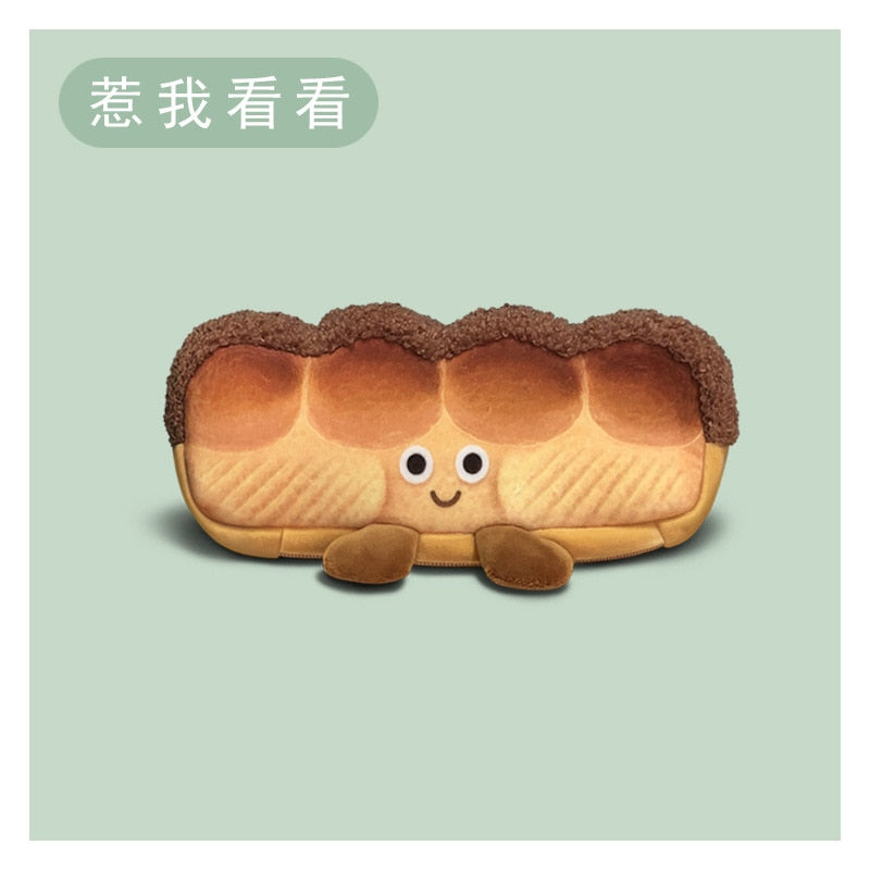 Skhek Back to School Mood Bread Pencil Case Cute Cartoon Toast Kawaii Japanese Funny Creativity Student Stationery Gift Unisex Cute School Supplies