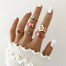 Load image into Gallery viewer, Skhek  6-8 Pcs Cute Metal Gold Heart Rings Set for Women Punk Letter &quot;Angel&quot; Shinestone Aesthetic Y2k Tai Chi Anillos Jewelry