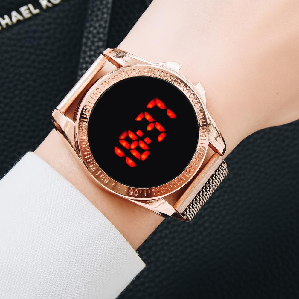 Christmas Gift Luxury Digital Magnetic Watches For Women Rose Gold Stainless Steel Dress LED Quartz Watch Relogio Feminino Dropshipping Clock