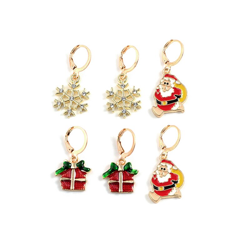 Christmas Gift Christmas Snowflake Earrings Cartoon Christmas Gift Box Santa Claus Cute Earrings Christmas Earrings Set for Girls Jewelry 2020