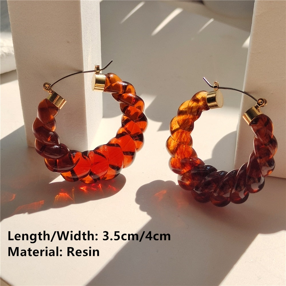 Skhek 2022 New Colorful Transparent Resin Geometric Twist Circle Hoop Earrings Big Round For Women Girls Travel Party Jewelry