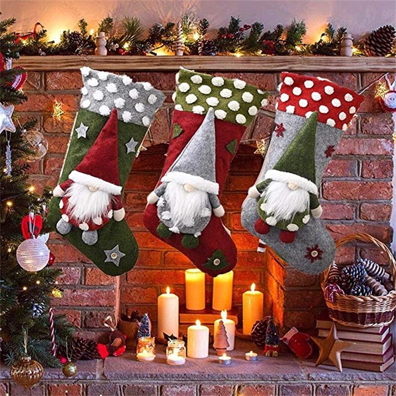 Christmas Gift Christmas Stockings Socks Forest Faceless Santa Claus Plush Candy Gift Bag Fireplace Xmas Tree Hanging Decor Christmas Ornaments