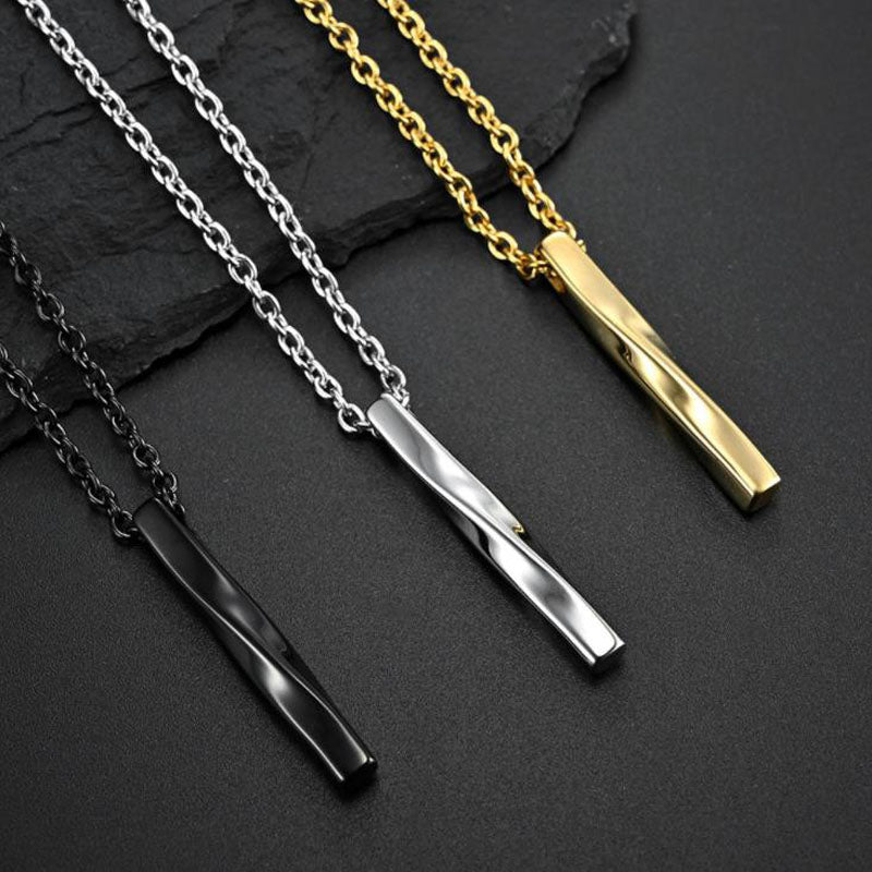 2021 Fashion Men Rectangle Pendant Necklace Trendy Simple Chain Spiral Necklaces Hip Hop Jewelry Gift for Lovers