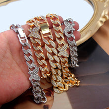 Load image into Gallery viewer, SKHEK Statement Cuban Link Butterfly Bracelet Gold Silver Color Crystal Bracelet For Women Cuban Chain Rhinestone Bracelet Jewelry