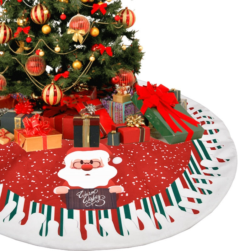 Christmas Gift 78CM Christmas Tree Skirt Red Xmas Tree Ornaments Floor Cover Cartoon Santa Claus Elk Snowman Christmas Decoration New Year 2022