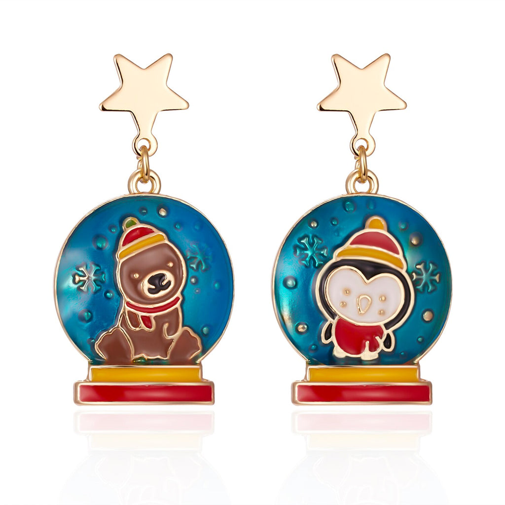 Christmas Gift 2021 New Trend Christmas Drop Earrings For Women Geometric Round Cute Snowman Penguin Little Bear Hook Earrings Jewelry Gifts