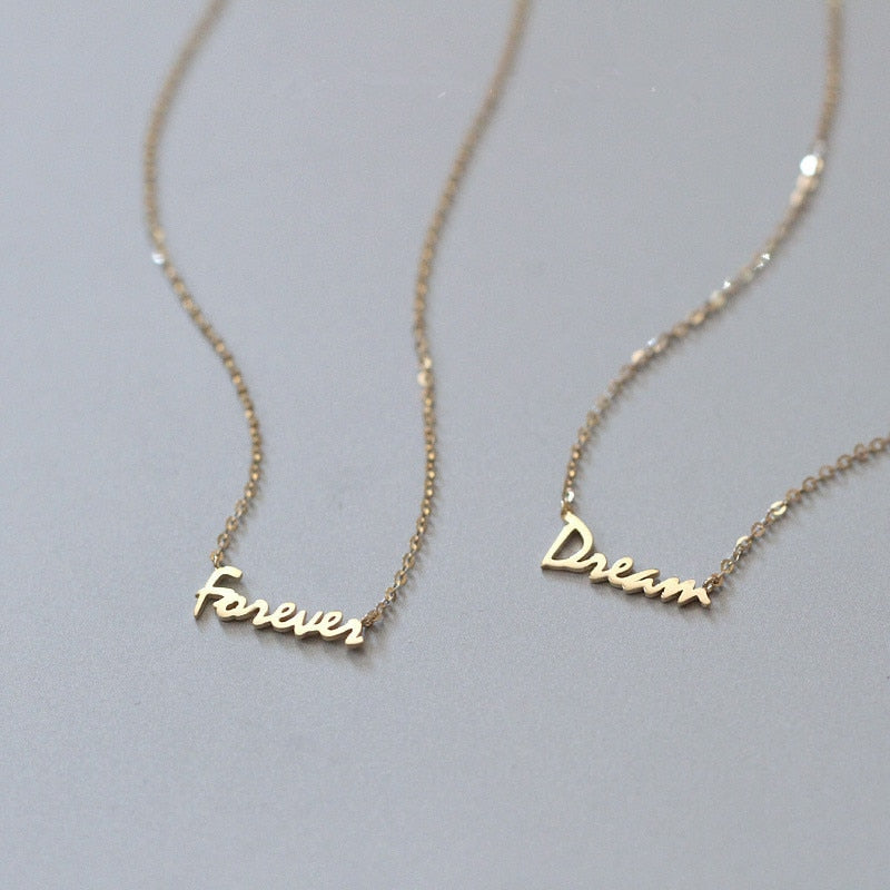 Sterling Alloy 14k Gold Plating Simple Forever Letter Clavicle Chain Necklace Women Classic Fashion Jewelry Accessories