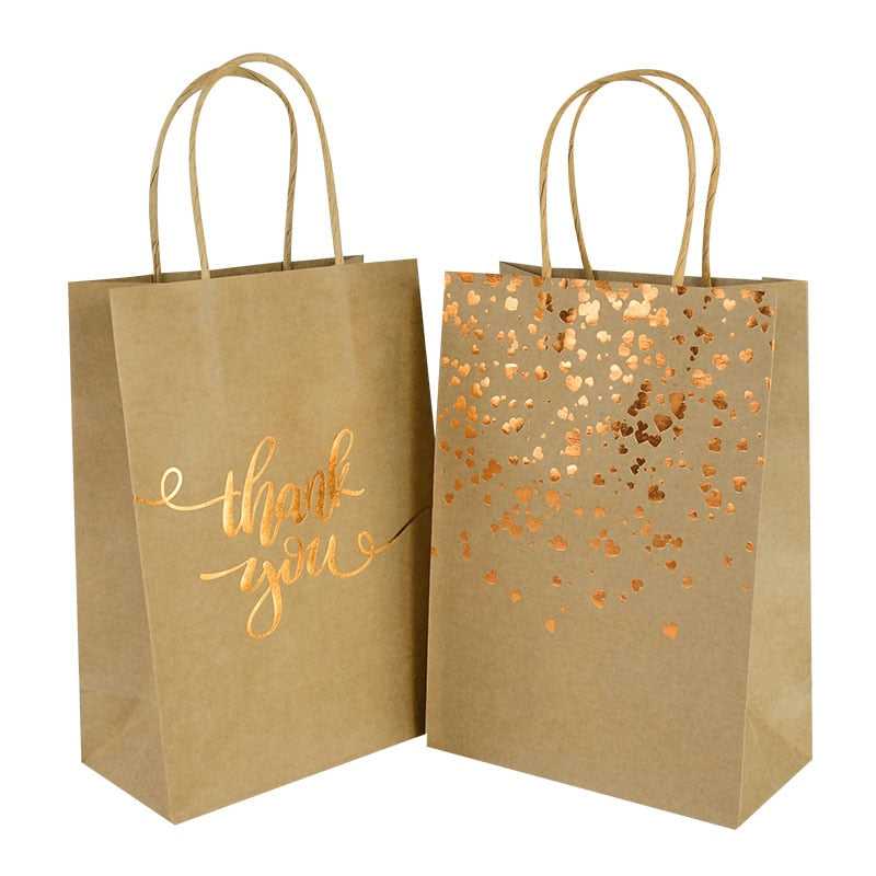 6pcs Kraft Paper Bag with Handle Cookie Candy Gift Packaging Bags Wedding Party Decoration Christmas Navidad 2021 Baby Shower
