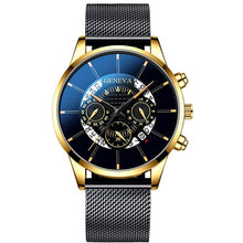 Load image into Gallery viewer, Christmas Gift Luxury Hollow out Men&#39;s Fashion Business Calendar Watches Blue Stainless Steel Mesh Belt Analog Quartz Watch relogio masculino