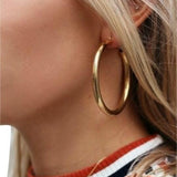 SKHEK 2022 New Minimalist Gold Color Metal Large Circle Geometric Round Big Hoop Earrings For Women Wedding Party Jewelry