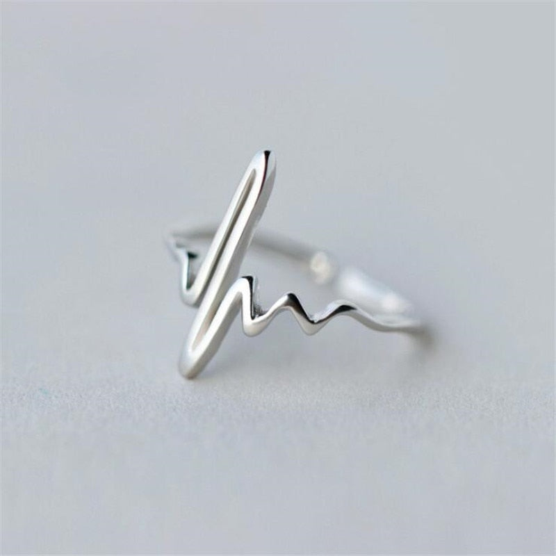 Christmas Gift New Fashion Popular Electrocardiogram Creative Simple 925 Sterling Silver Jewelry Wave Heartbeat Lightning Opening Rings R067