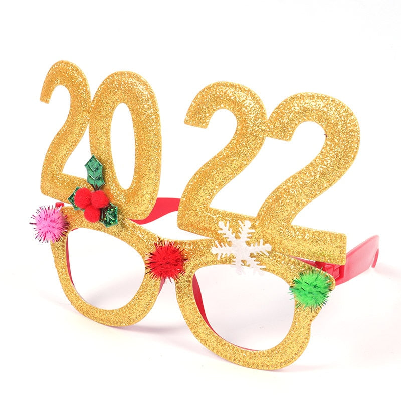 Christmas Gift New Year 2022 Merry Christmas Glasses Frame Photo Booth Props Xmas Ornaments Navidad Gifts 2022 Happy New Year Eve Decorations