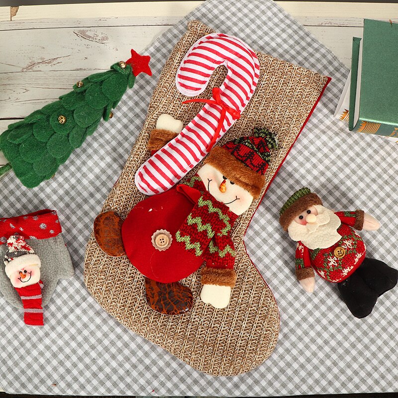 Christmas Gift Christmas Stockings Socks Knitted Wool Large Socks Fireplace Xmas Tree Hanging Ornaments For Christmas Decoration Candy Gift Bag
