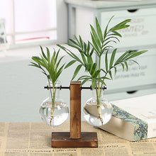 Load image into Gallery viewer, Terrarium Hydroponic Plant Vases Vintage Flower Pot Transparent Vase Wooden Frame Glass Tabletop Plants Bonsai Home Decorations